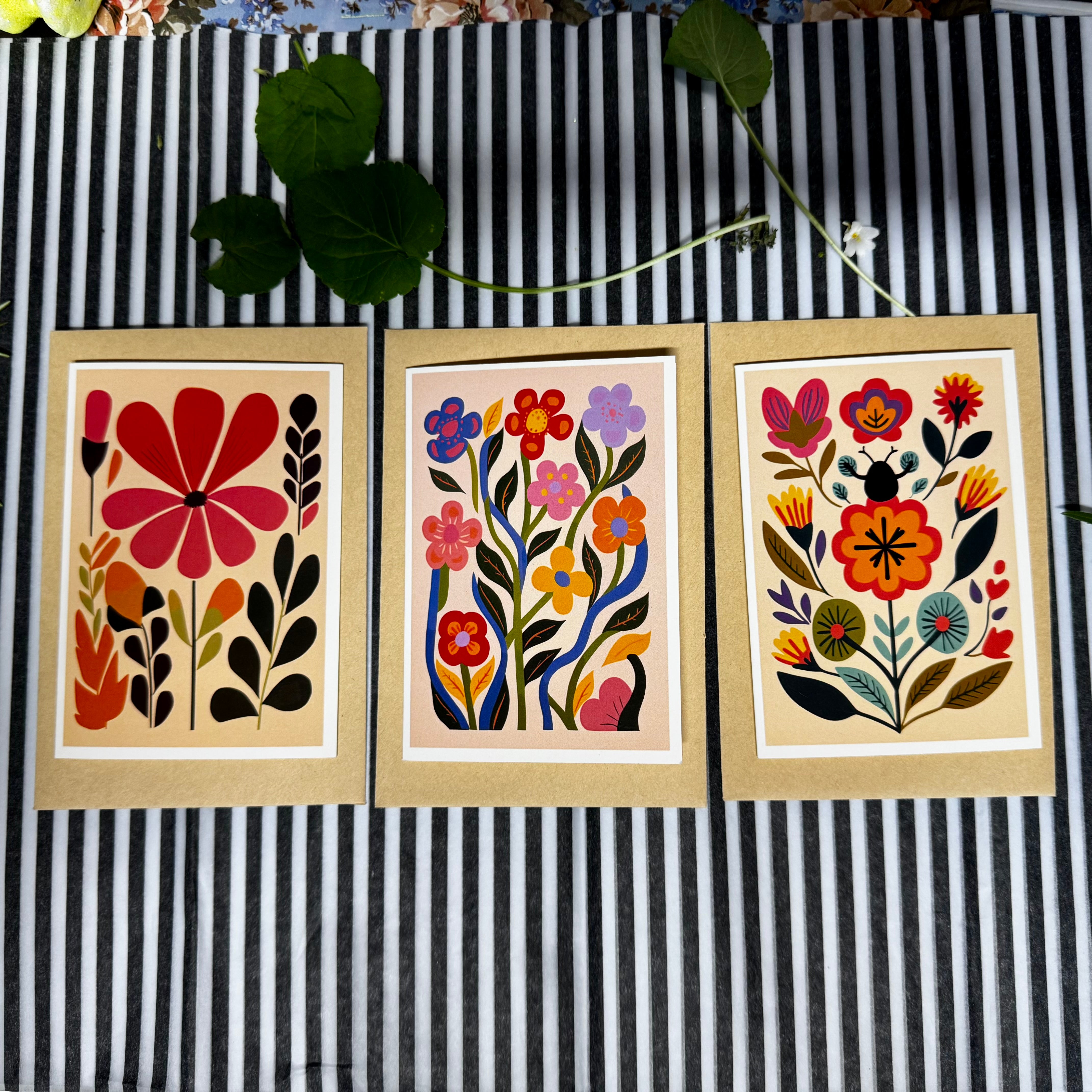 Art Floral Greeting Card Set - A